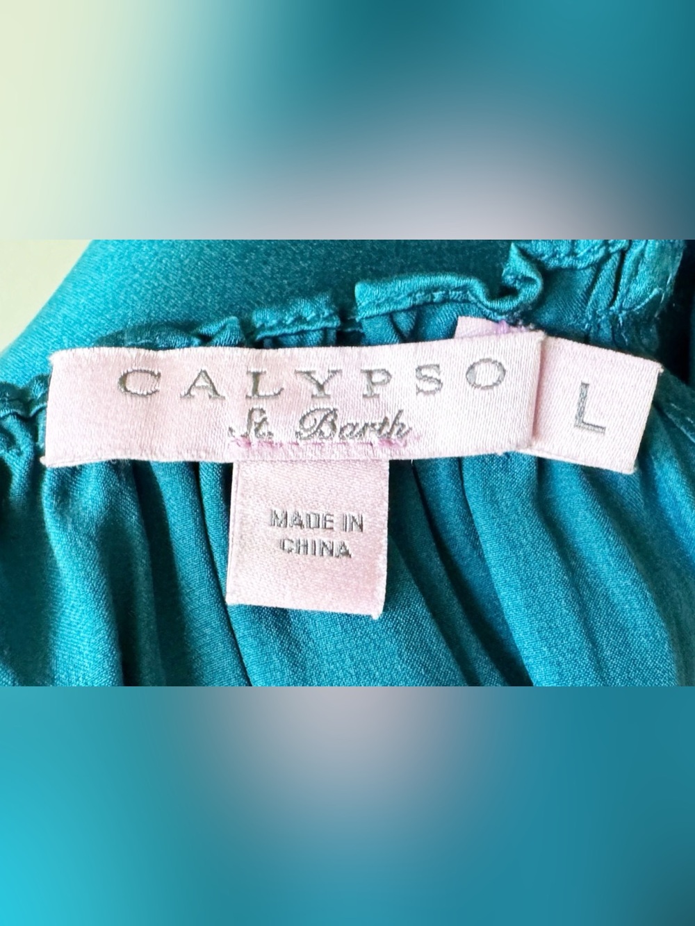 Calypso St. Barth Long Teal Silk Dress with Double Spaghetti Straps - Picture 3 of 13